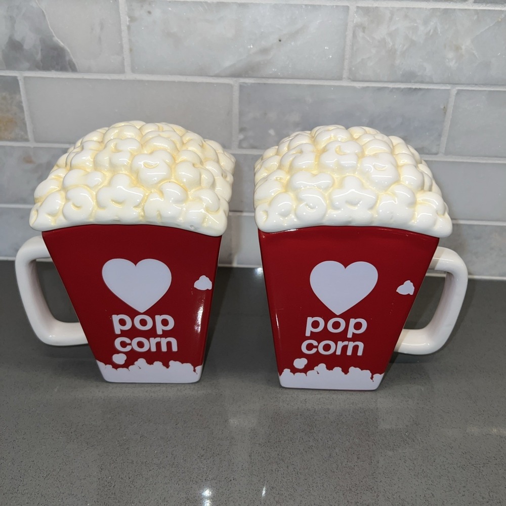 2 Cinemark Love Pop Corn Holder Theater Coffee Mug Cup Popcorn Square 16oz